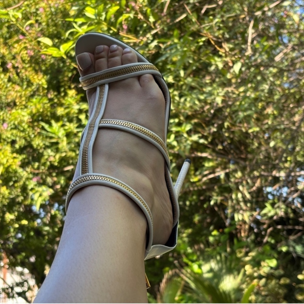 Tom Ford t strap chain caged sandal heels